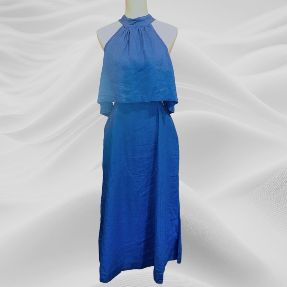 Sovere Large Linen Choker Halter Cut out Midi Dress‎ Cobalt Blue